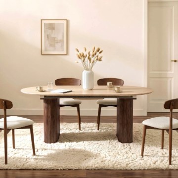 Mebel Elite Стіл Oval, розкладний, 180–220 см, травертин/горіх, ME.OVAL/TRAW/O/S - Home Club