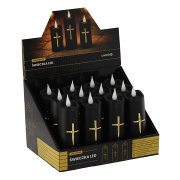 Chomik Свічка Led 5 × 15,5 См, Чорна З Золотим Хрестом, LED5475 - Home Club