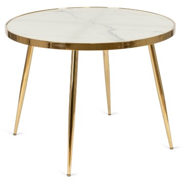 Mebel Elite Стіл Tinga 100 см, скляний, білий мармур/золотий, ME.TINGA/BM/S - Home Club