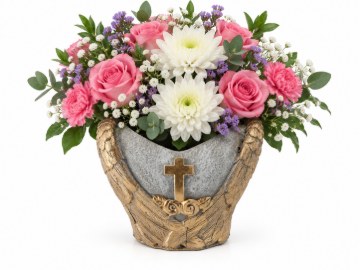 Chomik Цементний цвинтарний горщик - Серце Сірий - Золотий 21 X 14,5 X 17,5 см, DED8905 - Home Club