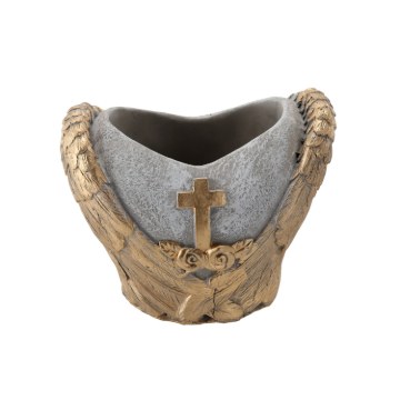 Chomik Цементний цвинтарний горщик - Серце Сірий - Золотий 21 X 14,5 X 17,5 см, DED8905 - Home Club