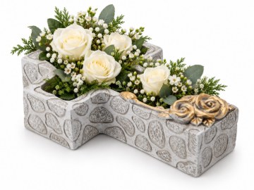 Chomik Цветочный Горшок Для Кладбища Из Цемента - Крест Серый - Золотой 28 X 18 X 7,5 См, DED8899 - Home Club