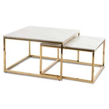 Mebel Elite Набор керамических столиков Tenor «Белый мрамор» / «Золотой», ME.TENOR/B/PL/ZL/L - Home Club