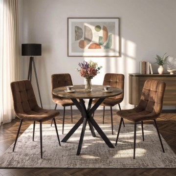 Mebel Elite Комплект: стол Lauren 90 см (дуб рустик/чёрный) и 4 стула Peru (коричневые), ME.LAUREN/RU/CZ/S90:1|ME.PERU/BR/V/K:4 - Home Club
