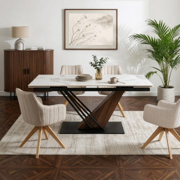 Mebel Elite Стол Rex 2, керамический, раскладной, 180–240 см, белый мрамор/орех, ME.REX2/B/O/CER/S180-240 - Home Club