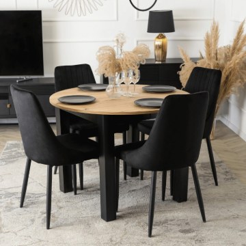 Mebel Elite Комплект: стол Harry (102–142 см) из дуба Artisan/черного цвета и 4 стула Bari черного цвета, W.HARRY/DA/CZ/S/BARI/CZ/V/Z4/K - Home Club