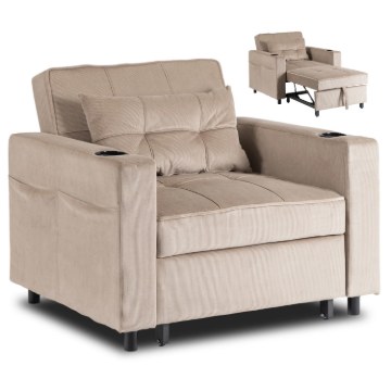 Mebel Elite Раскладной кресло Solor, бежевый, из вельвета, ME.SOLOR/BZ/CZ/SZTR/FW - Home Club