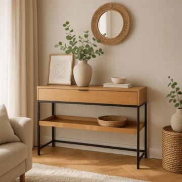 Mebel Elite Консоль для прихожей Ruby 100 см с полкой, дуб/чёрный, ME.RUBY/D/CZ/B - Home Club