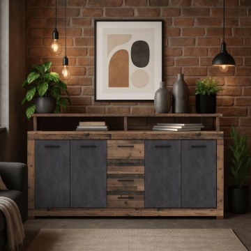 Mebel Elite Комод Blago 190 см, темный дуб/чёрный, W.LUNA/OSD/MA/KOM4D4S - Home Club