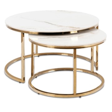 Mebel Elite Набор керамических столиков Milano «Белый мрамор/Золотой», ME.MILANO/BM/ZL/L - Home Club
