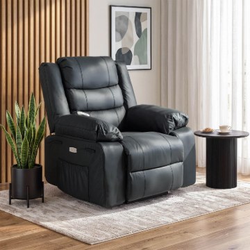 Mebel Elite Массажное кресло с электроприводом и откидной спинкой Jasper, чёрная экокожа, ME.JASPER/CZ/E/FW - Home Club