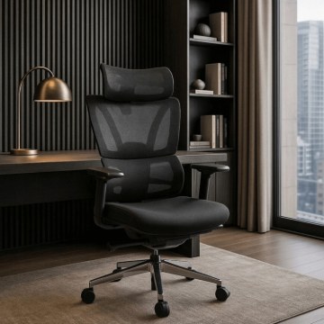 Mebel Elite Обертове крісло Delsin, ергономічне, чорне, з підніжкою, ME.DELSIN/CZ/T/FO - Home Club