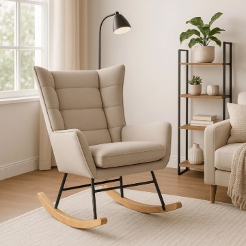 Mebel Elite Кресло-качалка Jackson, бежевый/дуб, ткань, ME.JACKSON/BZ/D/T/FW - Home Club