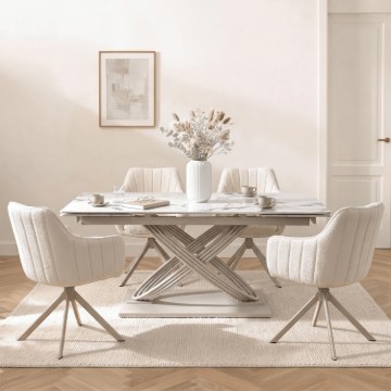 Mebel Elite Стіл Ibiza, керамічний, розкладний, 160–240 см, білий мармур/кашмір, ME.IBIZA/B/KASZ/S160-240 - Home Club