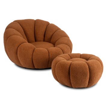 Mebel Elite Поворотне крісло для відпочинку Pettit з пуфом Rudy Boucle, ME.PETTIT/RD/TB/FW - Home Club