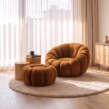 Mebel Elite Поворотне крісло для відпочинку Pettit з пуфом Rudy Boucle, ME.PETTIT/RD/TB/FW - Home Club