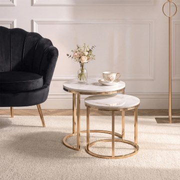 Mebel Elite Набор керамических столиков Milano 45 см/60 см, белый мрамор/золотой, ME.MILANO60/BM/ZL/L - Home Club