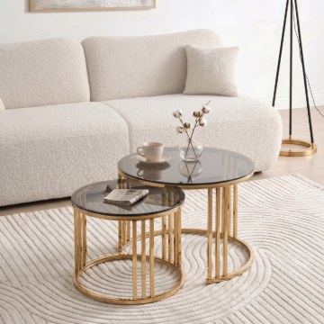 Mebel Elite Набор журнальных столиков Triton, серый/золотой, ME.TRITON/P/ZL/SZKL/L - Home Club