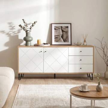 Mebel Elite Комод Bacardi 183 см, дуб Artisan/белый, W.BILBAO/BL6/DA/B/KOM2D3S - Home Club