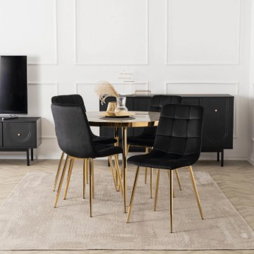 Mebel Elite Стол Tinga 100 см, стеклянный, серый мрамор/золотой, ME.TINGA/P/S - Home Club