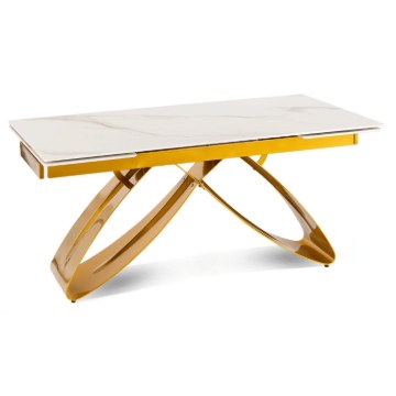Mebel Elite Стіл Luigi, керамічний, розкладний, 160–240 см, білий мармур/золотий, ME.LUIGI/B/ZL/S160-240 - Home Club