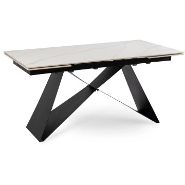 Mebel Elite Стол Victor, керамический, раскладной, 160–240 см, белый мрамор/чёрный, ME.VICTOR/B/S - Home Club