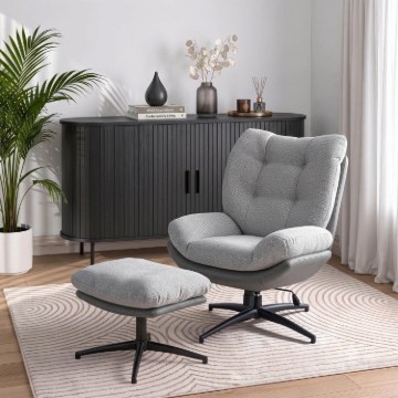 Mebel Elite Вращающееся кресло для отдыха Fremont с подставкой для ног, серо-чёрное, ME.FREMONT/P/T/P/E/CZ/FW - Home Club