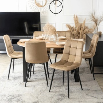 Mebel Elite Комплект из стола Harry (102–142 см) из дуба Craft/черного цвета и 6 стульев Peru бежевого цвета, W.HARRY/DC/CZ/S/PERU/BZ/V/Z6/K - Home Club