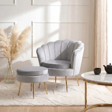Mebel Elite Кресло Grand с подставкой для ног, серый велюр, ME.GRAND/P/V/FW - Home Club
