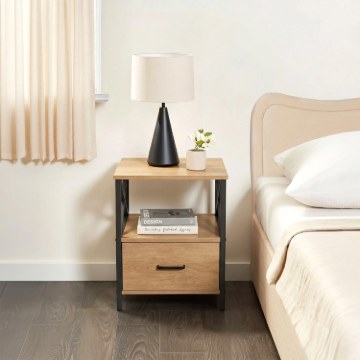 Mebel Elite Прикроватный столик Logan 40 см, дуб/чёрный, ME.LOGAN/D/CZ/SZAFKNOC - Home Club