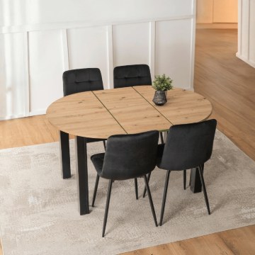 Mebel Elite Комплект: стол Harry (102–142 см) из дуба Artisan/черного цвета и 4 стула Peru черного цвета, W.HARRY/DA/CZ/S/PERU/CZ/V/Z4/K - Home Club