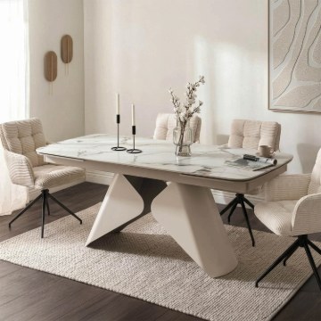 Mebel Elite Стол Verona, керамический, раскладной, 160–240 см, белый мрамор/кашмир, ME.VERONA/B/KASZ/CER/S160-220 - Home Club