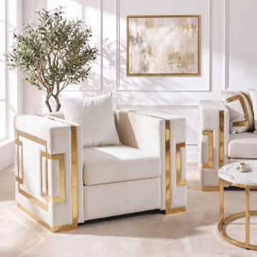 Mebel Elite Кресло Pallazo 1S кремово-золотистого цвета, ME.PALLAZO1S/KR/ZL/V/FW - Home Club