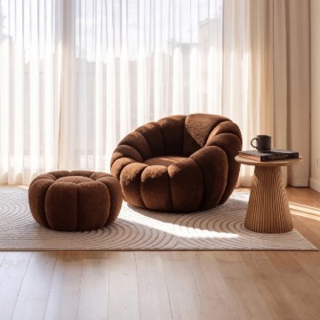 Mebel Elite Обертове крісло для відпочинку Pettit з пуфом, коричневе, з тканини «букле», ME.PETTIT/BR/TB/FW - Home Club