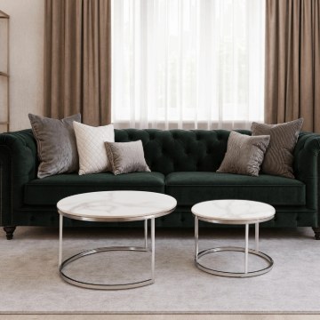 Mebel Elite Набор керамических столиков Amara Max «Белый мрамор/Серебристый», ME.MAXAMARA/BM/SR/CER/L - Home Club
