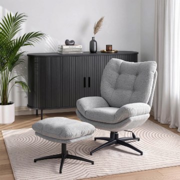 Mebel Elite Поворотное кресло для отдыха Fremont с подставкой для ног, серого цвета, ME.FREMONT/P/CZ/T/FW - Home Club