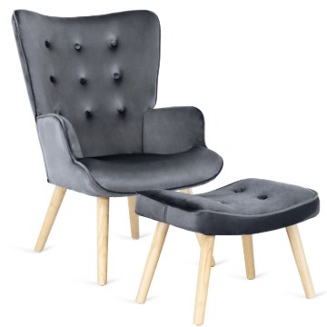 Mebel Elite Кресло Lozano с подставкой для ног, серый велюр, ME.LOZANO/P/DK/V/FW - Home Club