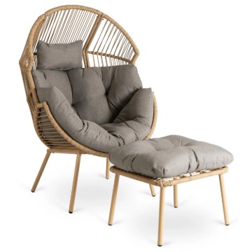Mebel Elite Садовое кресло для отдыха с подставкой для ног Portland, серого цвета, ME.PORTLAND/P/NAT/T/FW - Home Club