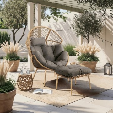 Mebel Elite Садовое кресло для отдыха с подставкой для ног Portland, серого цвета, ME.PORTLAND/P/NAT/T/FW - Home Club