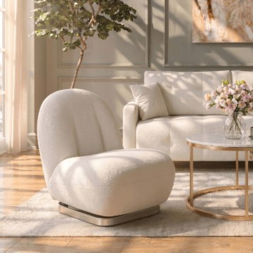 Mebel Elite Кресло для отдыха Sonny, вращающееся, кремового цвета, из ткани «букле», ME.SONNY/KR/ZL/TB/FW - Home Club