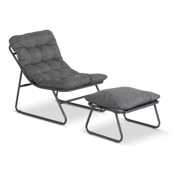 Mebel Elite Садовое кресло Kalista с подставкой для ног, серо-чёрное, ME.KALISTA/CZ/T/FWPD - Home Club