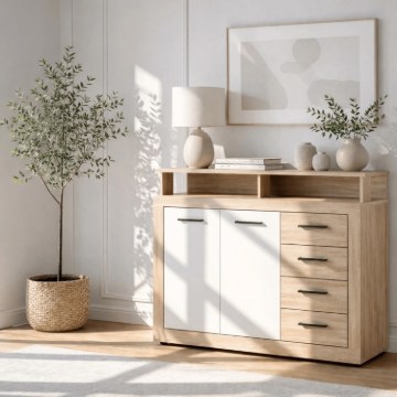 Mebel Elite Комод Blago Midi A 119,5 см, дуб «Сонома»/белый, W.LUNA/MIDIA/DS/B/KOM2D4S - Home Club