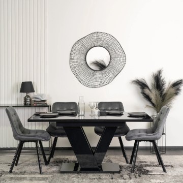 Mebel Elite Комплект: стол Clark (120–160 см), черный глянцевый, и 4 стула Rick, серые, DUBAJ/CZ/PL/S/RICK/P/V/Z4/K - Home Club