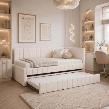 Mebel Elite Ліжко 90x200 Villemo, кремове, з букле, ME.VILLEMO/90/90/KR/TB/LOZWYS - Home Club