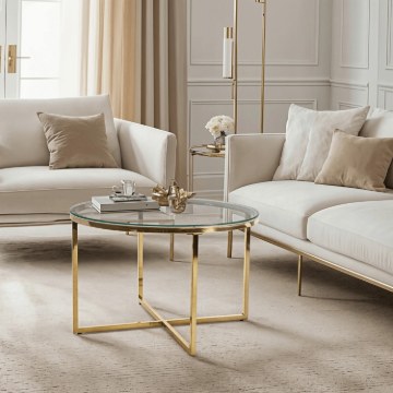 Mebel Elite Стеклянный столик Flip, прозрачный/золотой, ME.FLIP/TR/ZL/L - Home Club