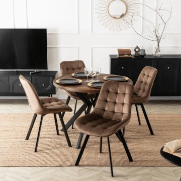 Mebel Elite Комплект: стол Lukas 100–250 см (дуб рустик/чёрный) и 4 стула Rick (коричневые), LUKAS/DRU/CZ/S/RICK/BR/V/Z4/K - Home Club