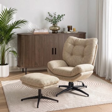 Mebel Elite Вращающееся кресло для отдыха Fremont с подставкой для ног, бежевого цвета, ME.FREMONT/BZ/CZ/T/FW - Home Club