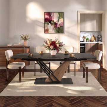 Mebel Elite Стол Rex 2, керамический, раскладной, 180–240 см, черный мрамор/орех, ME.REX2/CZ/O/CER/S180-240 - Home Club