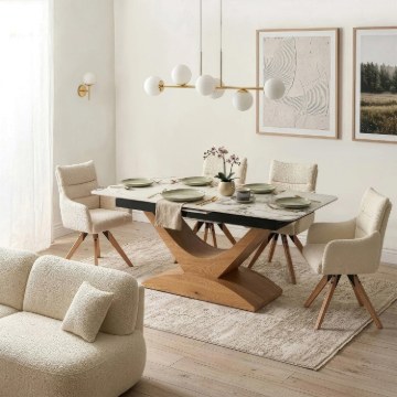 Mebel Elite Стол Alicante, керамический, раскладной, 160–200 см, белый мрамор/дуб, ME.ALICANTE/B/D/S160-200 - Home Club