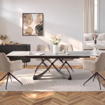 Mebel Elite Стол Luigi, керамический, раскладной, 160–240 см, серый мрамор/черный, ME.LUIGI/P/CZ/S160-240 - Home Club